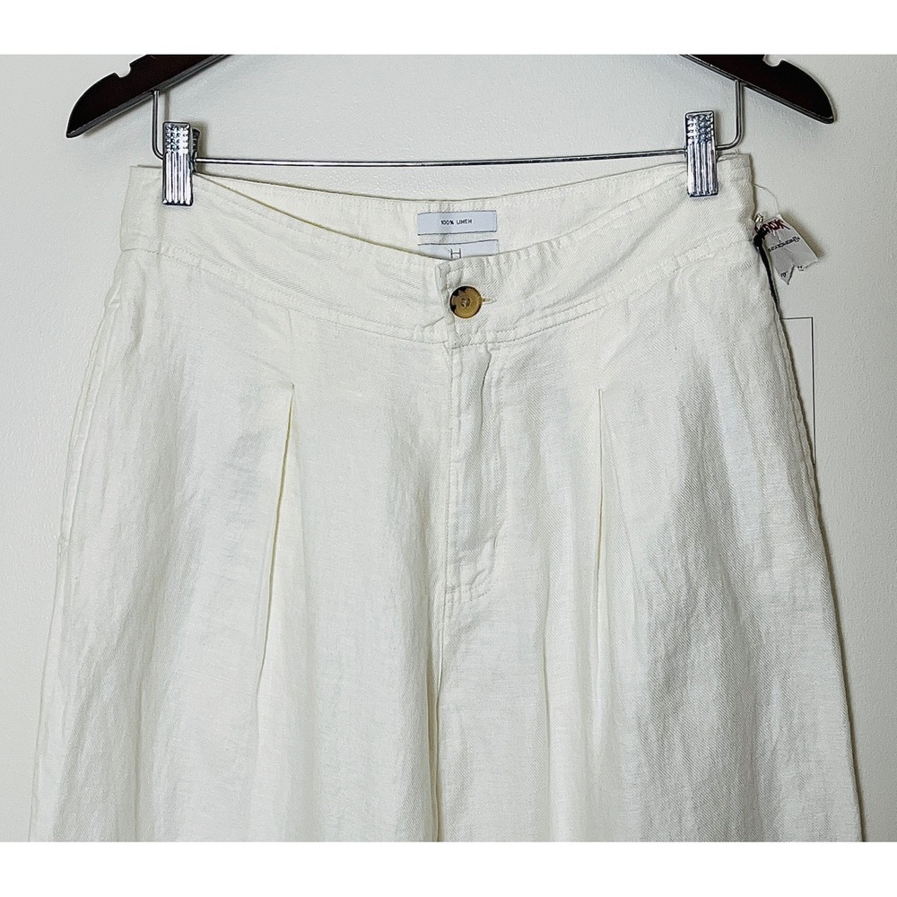 NWT Halston 100% Linen Wide Leg Pants Size 8 White Pleated Trousers Dynasty - Picture 2 of 9